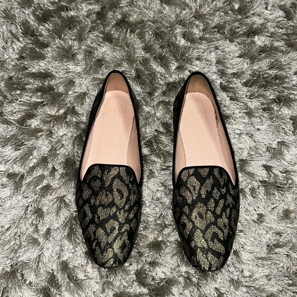 J. Crew Black Metallic Leopard Loafer size 6
